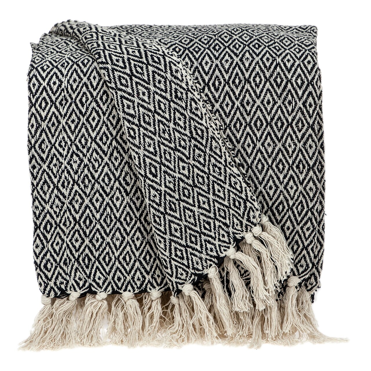 Nassau Collection Beige and Black Handwoven Throw Blanket 52" x 67"